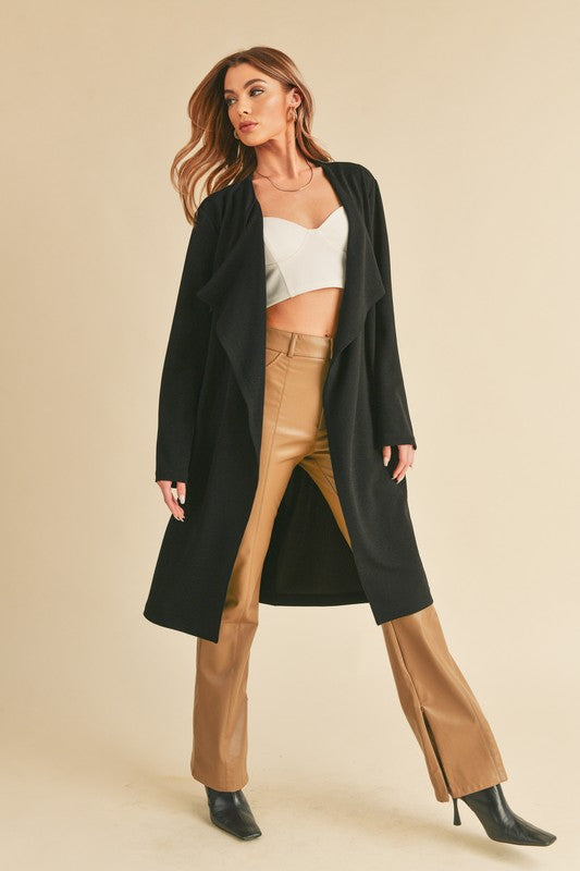 Aemi + Co Open Front Long Sleeve Longline Coat