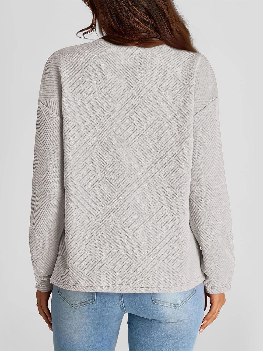 Full Size Texture Round Neck Long Sleeve Sweatshirt | Sweatshirts Daverri Fashions