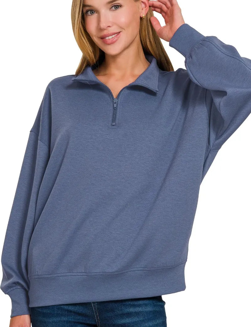 Zenana Scuba Quarter-Zip Sweatshirt | Sweatshirts Daverri Fashions