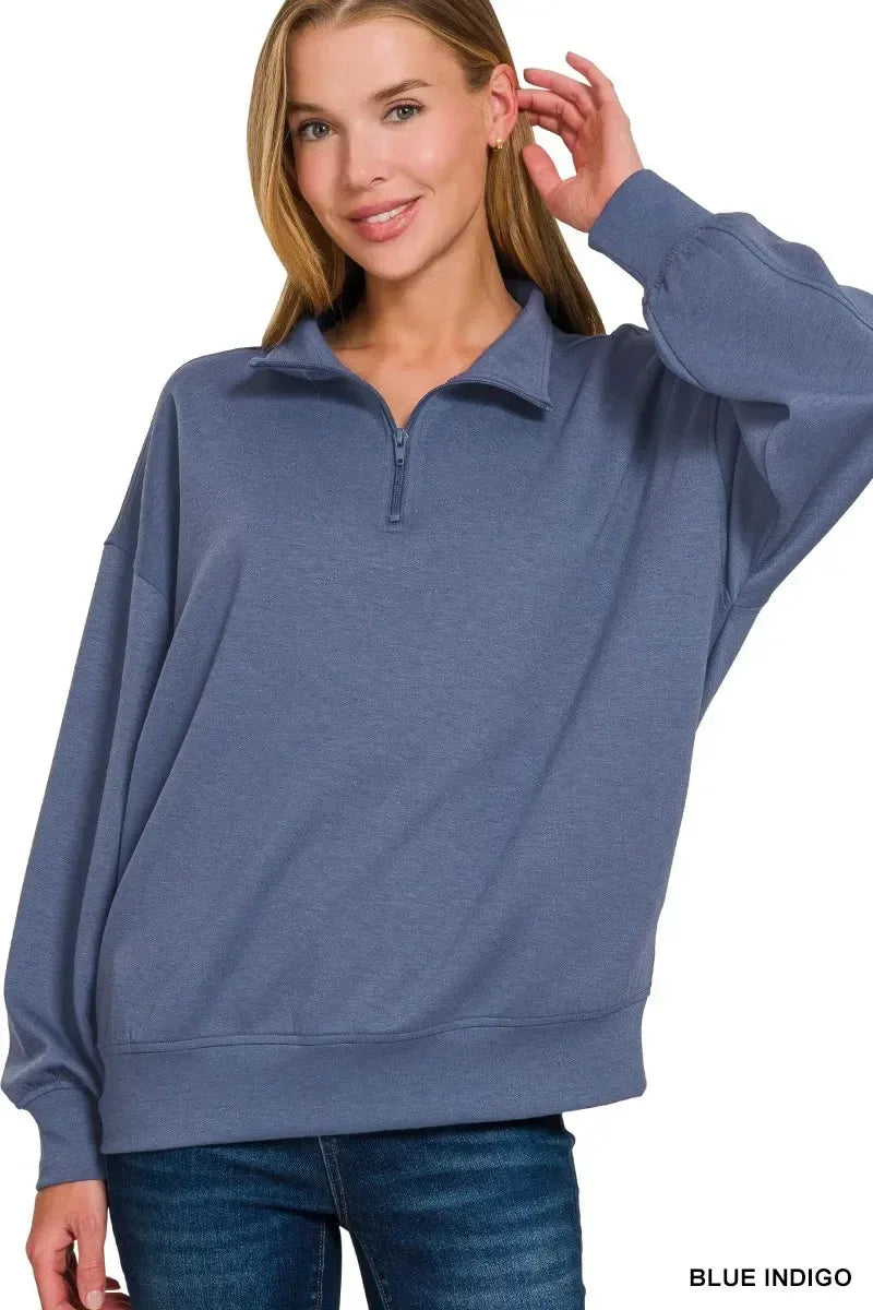 Zenana Scuba Quarter-Zip Sweatshirt - DAVERRI FASHIONS