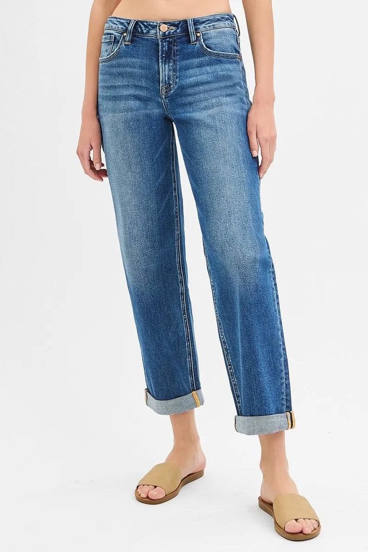 RISEN Full Size Mid Rise Boyfriend Roll Up Jeans Plus Size Jeans