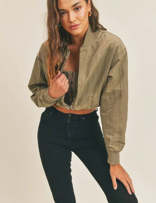 Olive MABLE Long Sleeve Two Way Jacket | Daverri Fashions