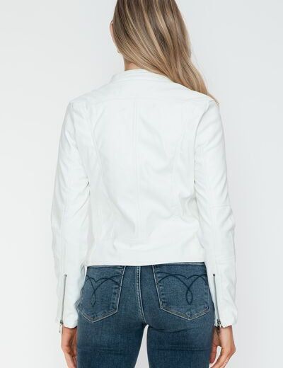 Snobbish PU Leather Zip Up Jacket with Pockets