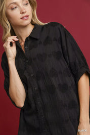 Umgee Jacquard Heart Collared Shirt | Daverri Fashions