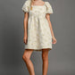 Umgee Heart Jacquard Square Neck Puff Sleeve Mini Dress Cream