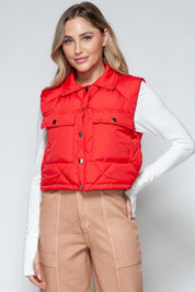 Snobbish Snap Down Quilted Crop Vest | Vest Jackets Daverri Fashions