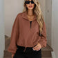 Drawstring Hem Textured Long Sleeve Jacket - DAVERRI FASHIONS