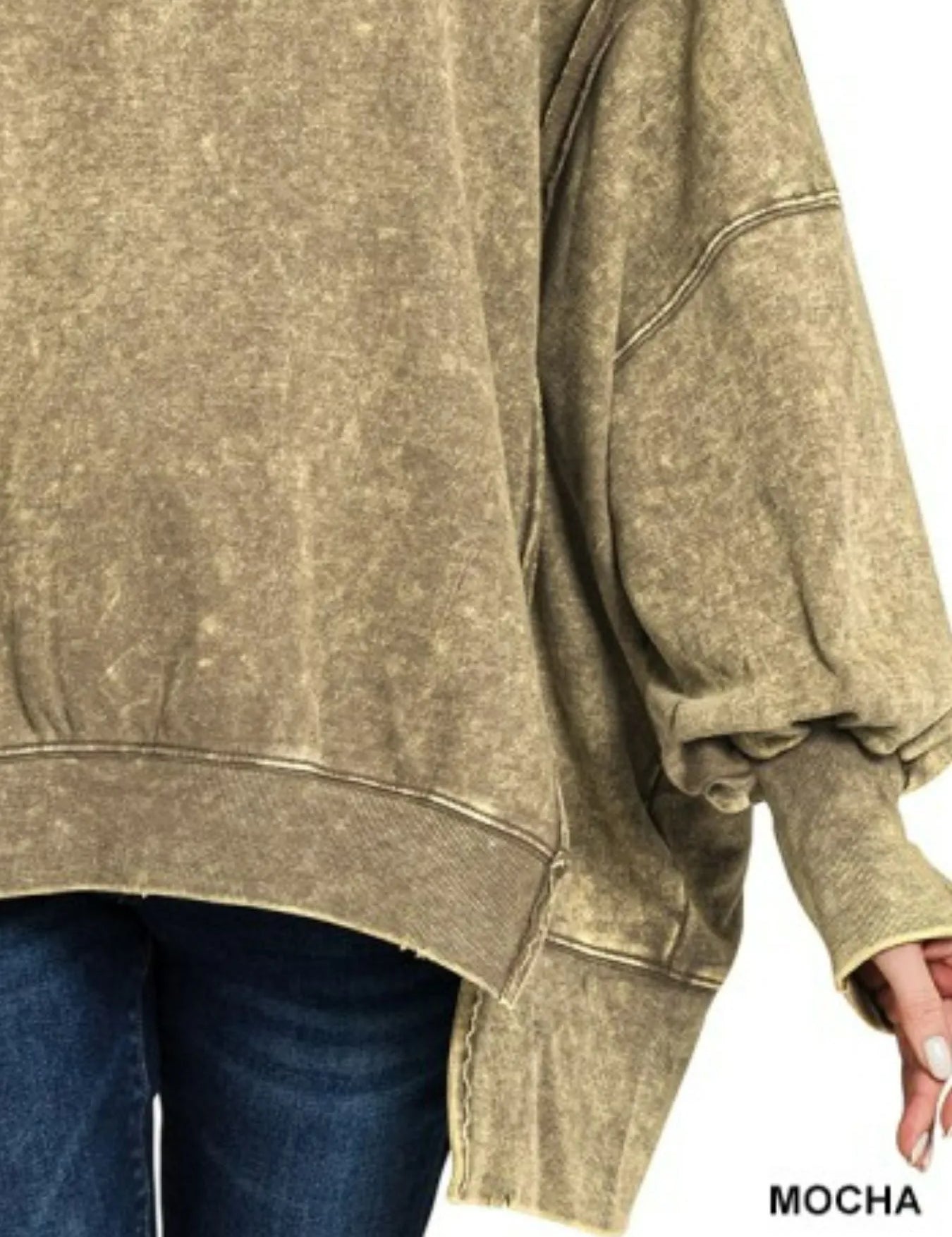 Zenana Acid Wash Exposed-Seam High Low Sweatshirt | Sweatshirts Daverri Fashions