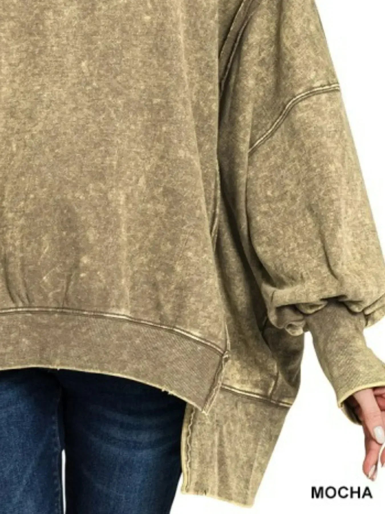 Zenana Acid Wash Exposed-Seam High Low Sweatshirt - DAVERRI FASHIONS
