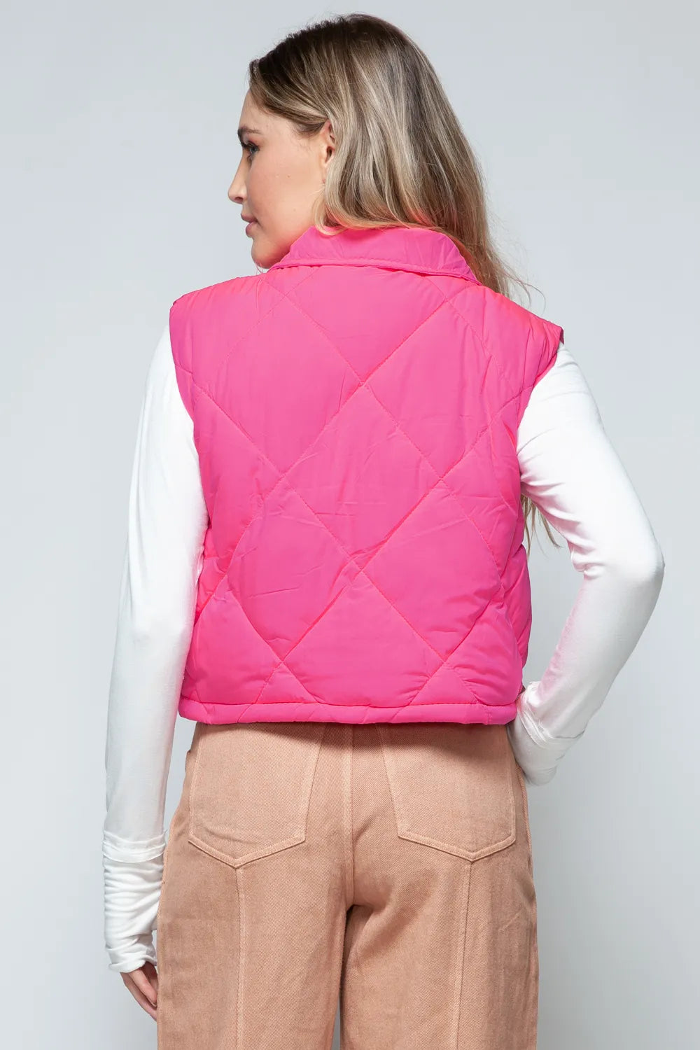 Snobbish Snap Down Quilted Crop Vest | Vest Jackets Daverri Fashions