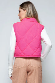 Snobbish Snap Down Quilted Crop Vest | Vest Jackets Daverri Fashions