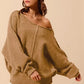 SO ME Loose Fit Exposed Seam Slouchy Boucle Sweater Taupe - DAVERRI FASHIONS