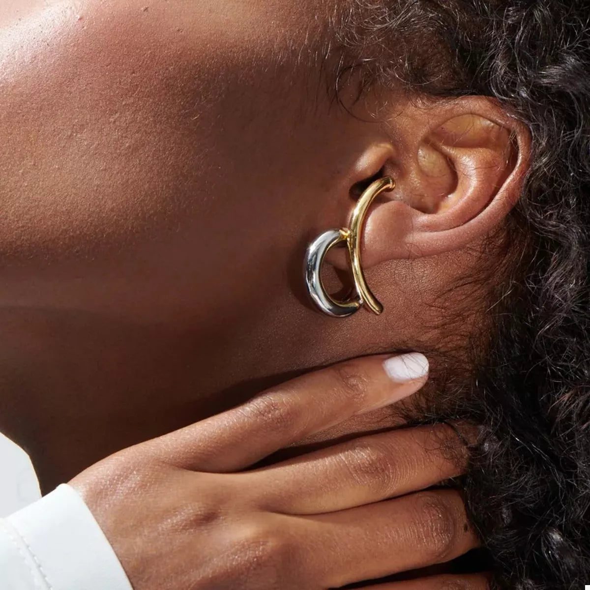 Two-Tone Modern C-Hoop Earrings | Earrings Daverri Fashions
