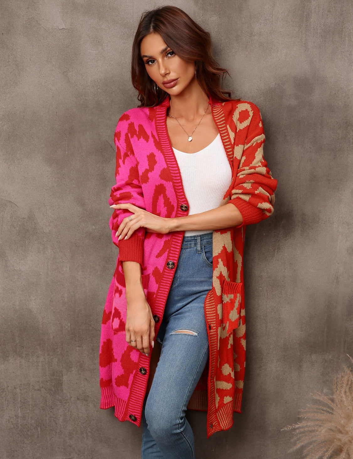 Angel Wings Leopard Button Down Longline Cardigan | Cardigans Daverri Fashions
