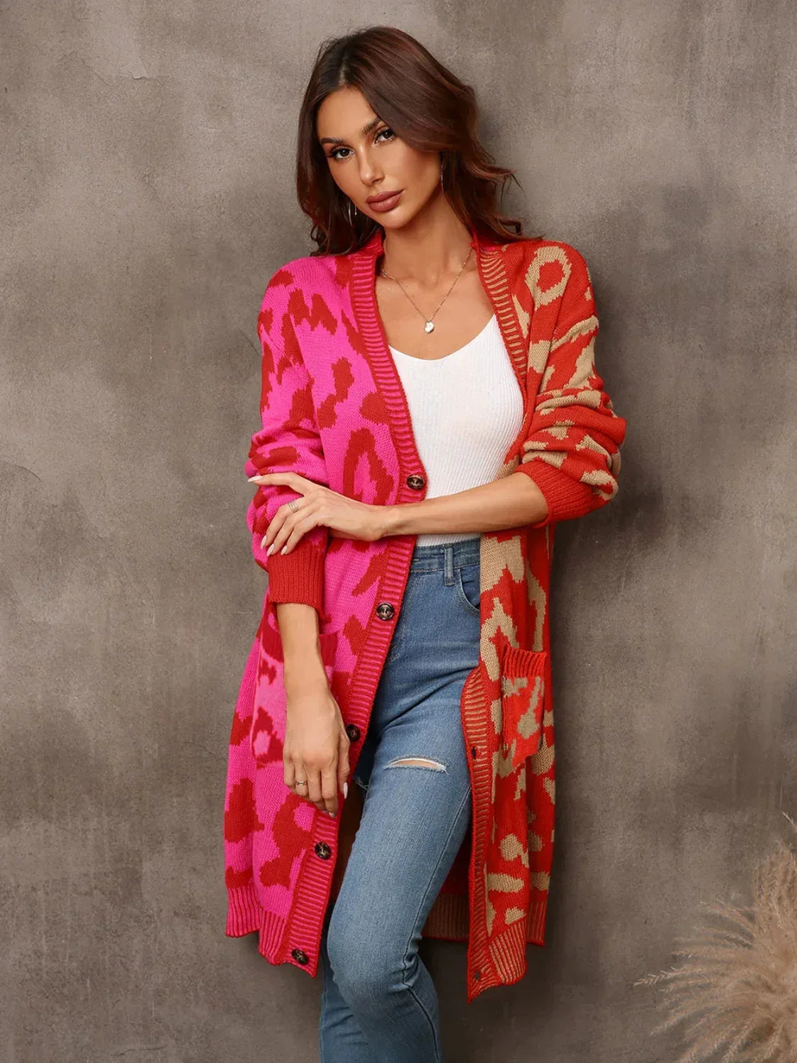 Angel Wings Leopard Button Down Longline Cardigan - DAVERRI FASHIONS