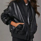 Zip Up Long Sleeve Bomber Jacket - DAVERRI FASHIONS