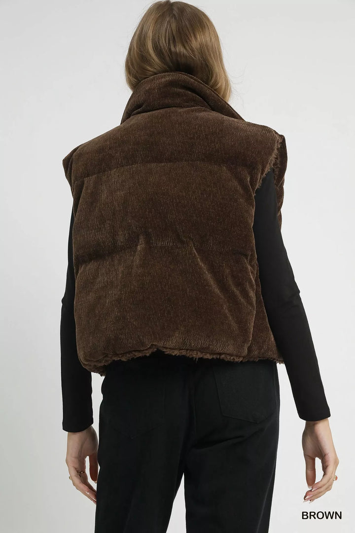 Umgee Sherpa-Lined Zip Vest with Drawstring Hem | Vest Jackets Daverri Fashions