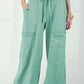 Mineral Wash Exposed Seam Drawstring High Waist Wide Leg Cargo Pants - DAVERRI FASHIONS
