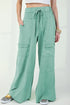 Mineral Wash Exposed Seam Drawstring High Waist Wide Leg Cargo Pants - DAVERRI FASHIONS