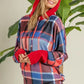 BiBi Plaid Mirr Brushed Rib Contrast Thumb Open Hoodie - DAVERRI FASHIONS