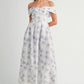 MABLE Floral Printed Off Shoulder Maxi Dress Blue S