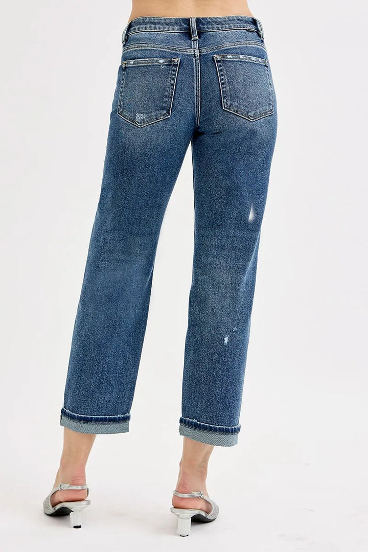 RISEN Full Size Low Rise Crop Boyfriend Jeans Jeans