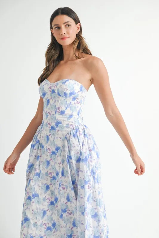 MABLE Sweetheart Neckline Floral Printed Midi Dress Midi Dreses