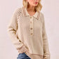 BiBi Half Button Ribbed Two Tone Sweater - DAVERRI FASHIONS