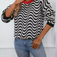 Wavy Striped Round Neck Sweater - DAVERRI FASHIONS