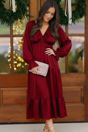 Goddess Grove Red Satin Maxi Dress | Daverri Fashions