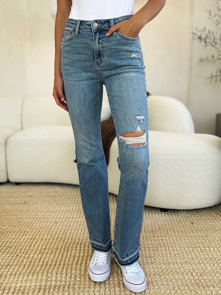 Judy Blue Full Size Mid Rise Destroyed Hem Distressed Jeans Jeans
