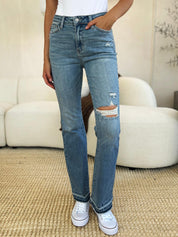 Judy Blue Full Size Mid Rise Destroyed Hem Distressed Jeans | Jeans Daverri Fashions