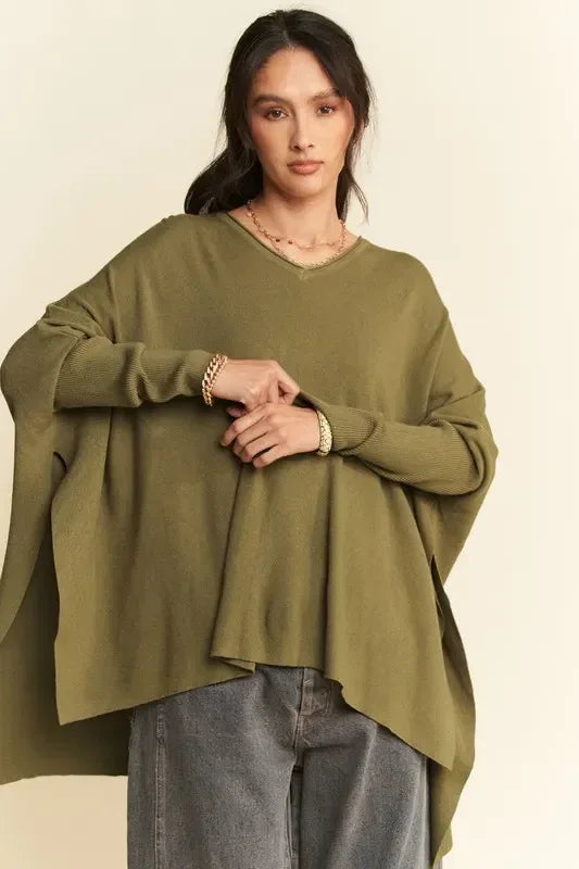 Davi & Dani High-Low Side Slit Batwing Sleeve Top - DAVERRI FASHIONS