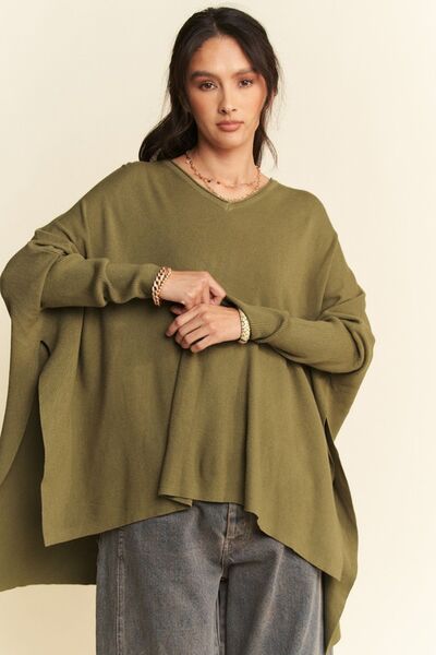 Davi & Dani High-Low Side Slit Batwing Sleeve Top Tops