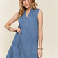 ADORA notched sleeveless denim dress with v-neckline and pockets