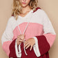 POL Color Block Long Sleeve Hooded Sweater Pink Burgundy Multi L