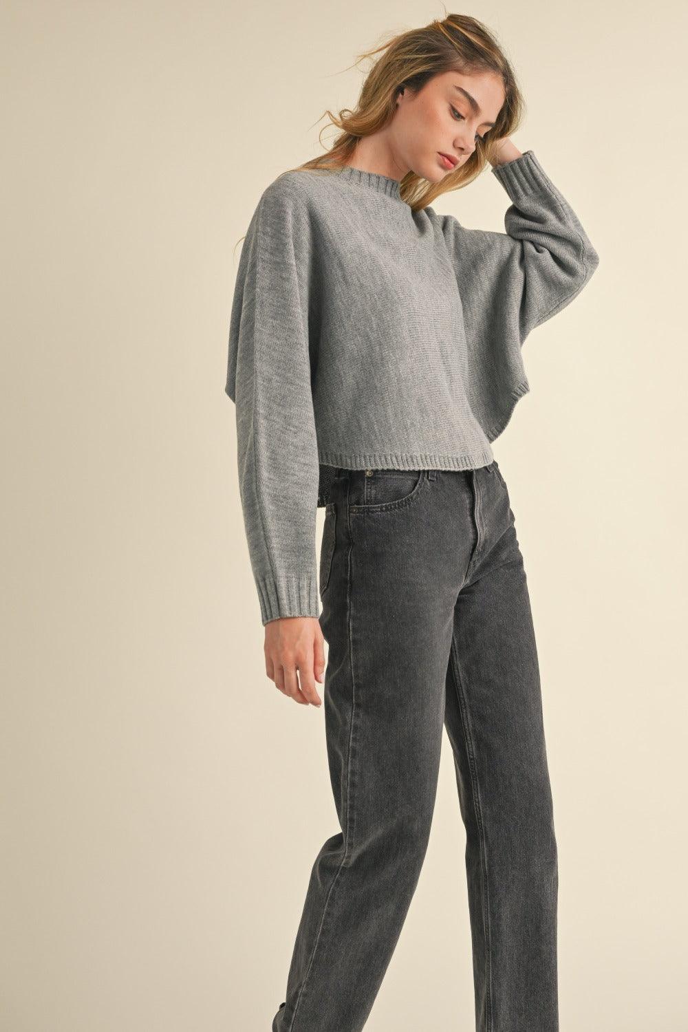 Mable Round Neck Dolman Sleeve Cropped Sweater | Sweaters Daverri Fashions
