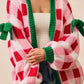 Daverri Fashions Checkered Bow-Tie Sleeve Knit Christmas Cardigan - DAVERRI FASHIONS