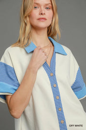 Umgee French Terry Collared Colorblock Romper | Rompers Daverri Fashions