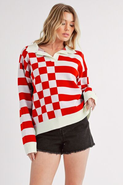 Aemi + Co Striped & Checkered Drop Shoulder Sweater Sweaters