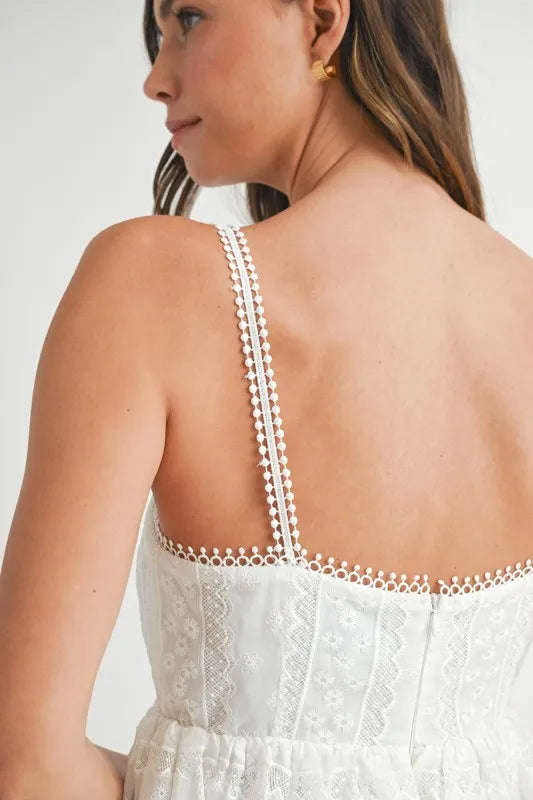 MABLE Eyelet Lace Babydoll Mini Cami Dress | Mini Dresses Daverri Fashions