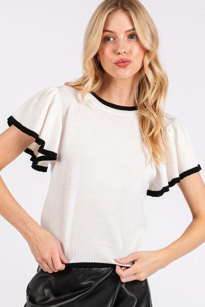 Mittoshop Contrast Trim Ruffled Cap Sleeve Knit Top - DAVERRI FASHIONS