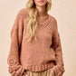 BiBi Chunky Knit Sweater with Flower Detail Sleeves - DAVERRI FASHIONS