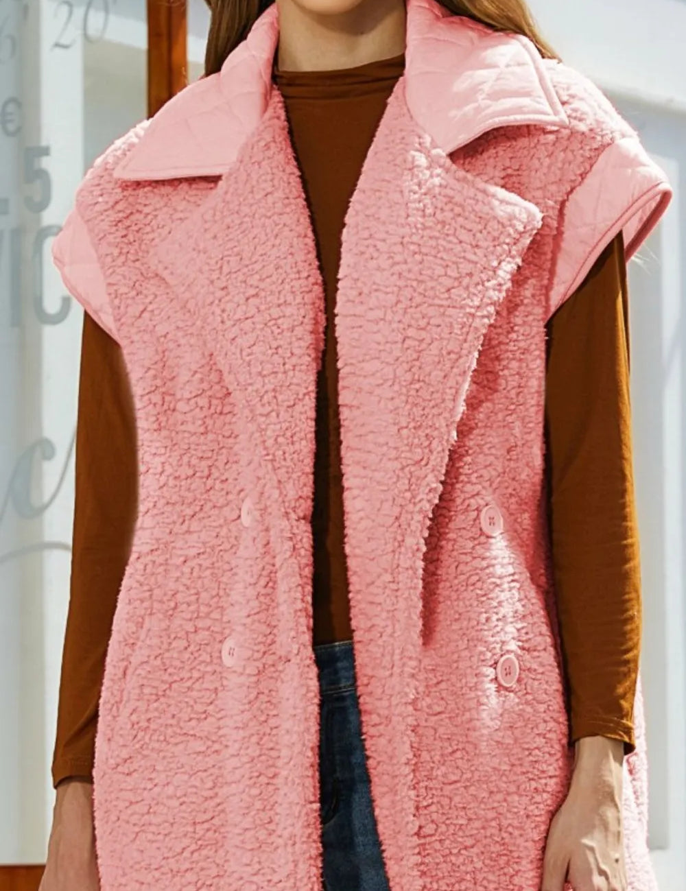 Fuzzy Collared Neck Button Up Vest Coat | Vest Jackets Daverri Fashions