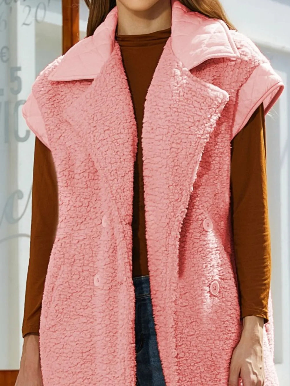 Fuzzy Collared Neck Button Up Vest Coat | Vest Jackets Daverri Fashions