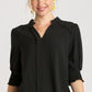 Umgee Full Size Split Neck Boxy Cut Top with Piping Details Black Tops