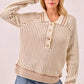BiBi Half Button Ribbed Two Tone Sweater - DAVERRI FASHIONS