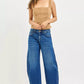 RISEN Mid Rise Crop Barrel Jeans in wide-leg blue denim with frayed hem
