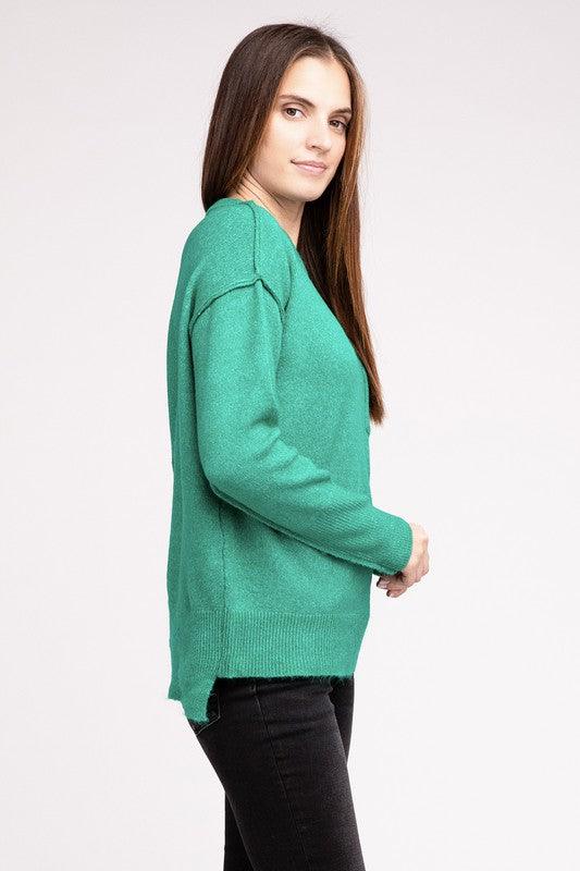 Zenana Hi-Low Hem Round Neck Sweater Sweaters