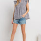 Ces Femme Plaid Notched Ruffled Cap Sleeve Blouse Blouses